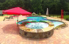 3-sun-umbrellas-in deck-around-pool-and-spa