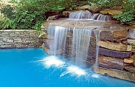 Natural Rock Waterfalls In Swimming, How To Build A Waterfall For Inground Pool