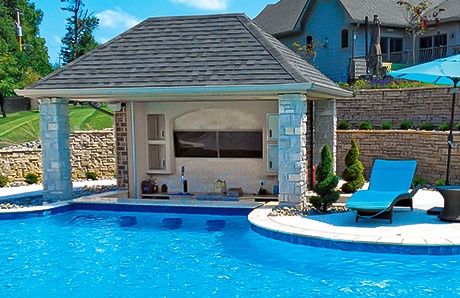 Shaded Swim Up Bar with Outdoor Kitchen