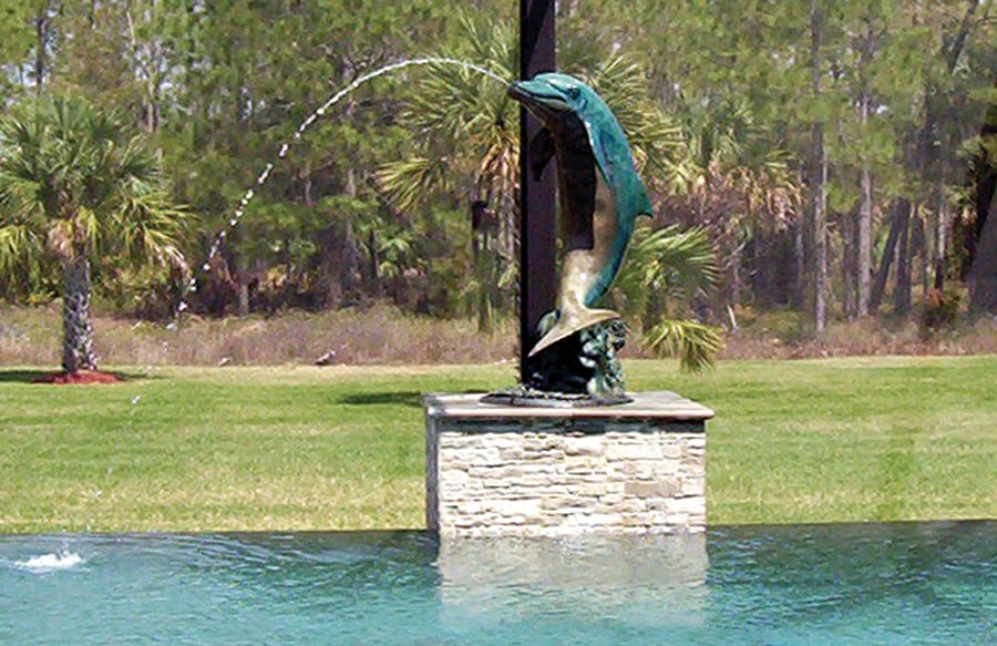 dolphin-statue-on inground-pool