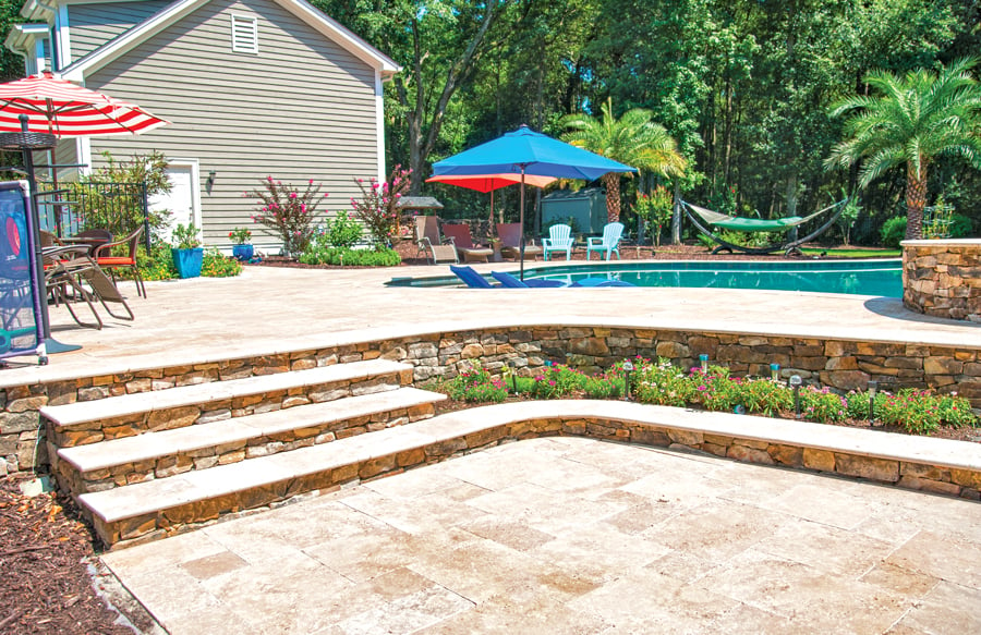 Patio Stairs By Swimming Pool And Spa