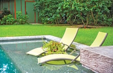 pool sun shelf with chaise lounges