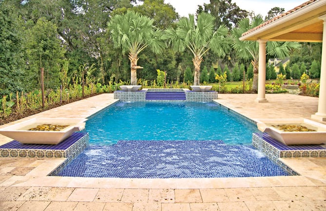 rectangle pool with sun shelf